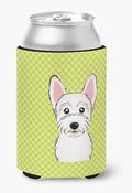Caroline's Treasures BB1288CC Checkerboard Lime Green Westie Can or Bottle Hugger Cooler Washable Drink Sleeve Collapsible Beverage Insulated Holder, Can Hugger, Multicolor