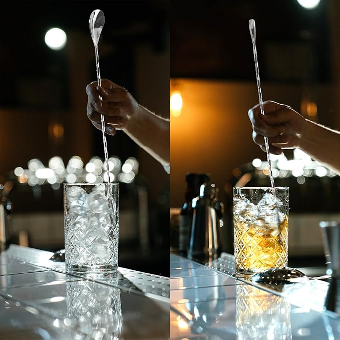 Briout 4 Pieces Bar Spoon, 12 Inches Long Handle Drink Stirrer with Mirror Finished Surface, Stainless Steel Cocktail Mixing Spoons for Drink, Silver