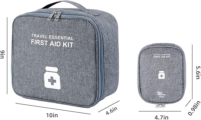 TOPASION Empty First Aid Bags, Travel Medicine Bag, Medical Supplies Organizer Bag, Portable Kit for Traveling, Car, Home, Camping, Office, Hiking, Outdoor (Cationic Grey)
