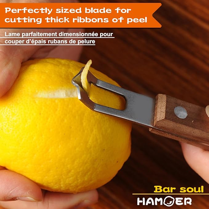 Channel Knife Zester - Fruit and Vegetable Tool for Decorating Cocktails, Desserts, and Salads Stainless Steel Tip Wooden Handle