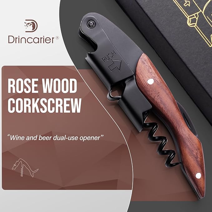 wine opener Professional Corkscrews for Wine Bottles w/Foil Cutter and Cap Remover - Manual Wine Key for Servers, Waiters, Bartenders and Home Use - Classic Rosewood