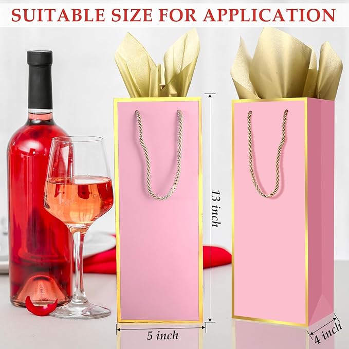 TaoBary 30 Pcs Wine Gift Bags and Gold Wrapping Paper Set Wine Bags for Bottle Bulk 4 x 5 x 13 Inch Champagne Gift Paper Sack with Handles for Valentines Galentines Day Wedding Party Anniversary
