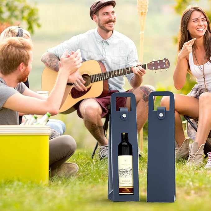 RYDDOY Wine Gift Bag, Reusable Leather Wine Tote Carrier, Single Bottle Champagne Beer Gift Bags Carrier for Birthday, Wedding, Picnic Party, Christmas festival Gifts (Blue)
