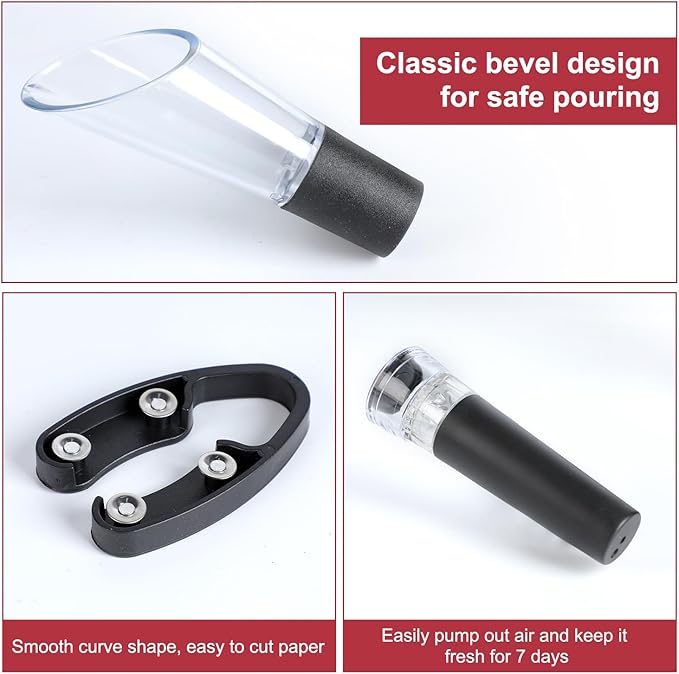 Wino on the Go Wine Opening Set, Air Pump Wine Bottle Opener Set, The Perfect Wine Opener, Wine Aerator Pourer Spout, Momentum Wine Opening Set, Wine Opener Pump(Aluminum head,Black)