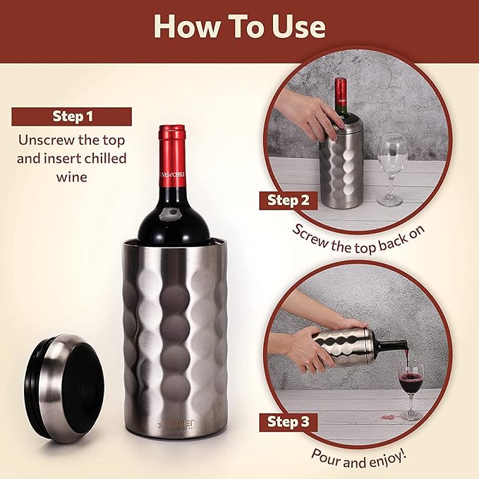 Premium Wine Chiller - 750ml Stainless Steel Bottle Cooler, Double-Walled & Vacuum Insulated - Keeps Wine Cold for 6+ Hours - Perfect Gift for Wine Lovers - Fits Most Champagne Bottles