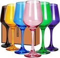 Multi Colored Wine Glasses Set of 6, 14oz Stemmed Glasses, Thick & Colorful, Dishwasher Safe Stemware for Red or White, Gift for Party, Holiday, Anniversary, Restaurant, Home Bar