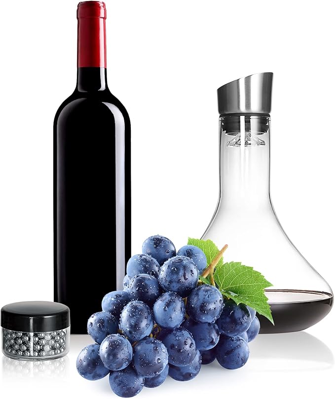 LEMONSODA Glass Wine Decanter Complete With Aerator Pourer, Filter, and Cleaning Kit - Crystal Clear Glassware, Lead-free, Great Gift For Wine lovers - 1500 mL