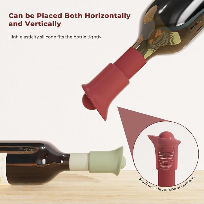 2 Pack 2 in 1 Silicone Wine Bottle Stoppers & Pourers, Upgraded Reusable Wine Preserver, Champagne Stoppers with Vacuum, Ideal Gift Accessory for Wine Lovers (Black&Red)