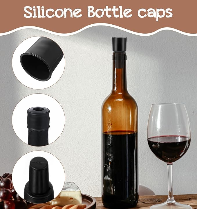 8Pcs Silicone Wine Stopper, Reusable Wine Bottle Stoppers for Champagne & Beer Bottles, Air Tight Seal to Keep Fresh, 4 Colors (Red/Brown/Gray/Black)