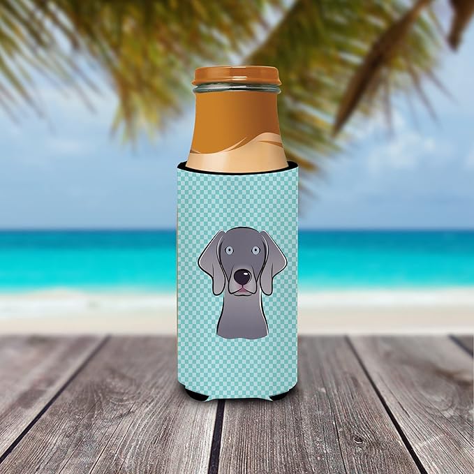 Checkerboard Blue Weimaraner Ultra Beverage Insulators for slim cans BB1169MUK