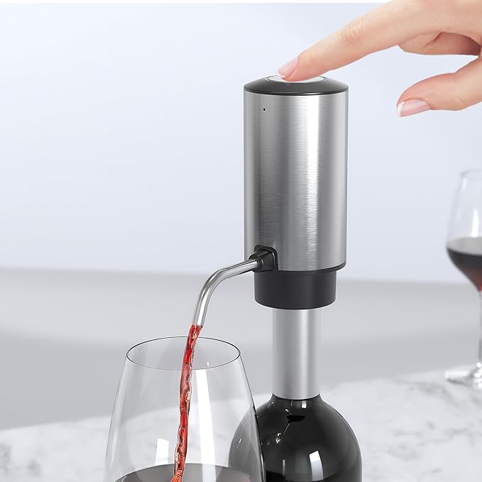 Electric Wine Aerator Pourer One Touch Wine Accessories Rechargeable 2-in-1 Automatic Wine Decanter Stainless Steel Wine Dispenser Gifts for Wine Lovers