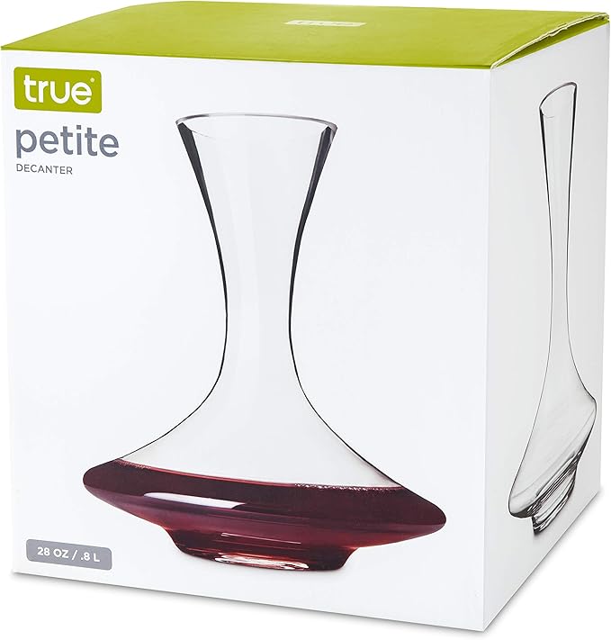 True Petite Wine Decanter, Glass Carafe, Red and White Wine, Wine Aeration, Bar Gadgets, Wine Lover Gifts, Holds 1 Standard Bottle, 28 oz