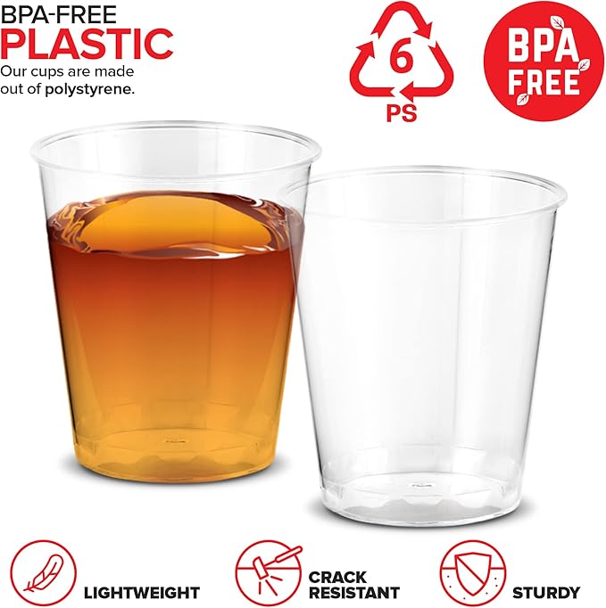 1000 Plastic Shot Glasses - 1.5 Oz Disposable Cups - 1.5 Ounce Shot Glasses - Ideal for Whiskey, Wine Tasting, Food Sampling and Sauce Dipping at Catered Events, Parties and Weddings (Clear)