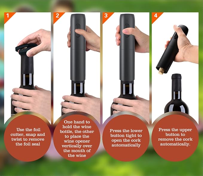 VGY Electric Wine Opener Set, 5 in 1 Rechargeable Automatic Electric Corkscrew with Charging Base, Foil Cutter, Wine Pourer & Vacuum Stopper, Electric Wine Bottle Opener for Home Bar & Wine Lovers