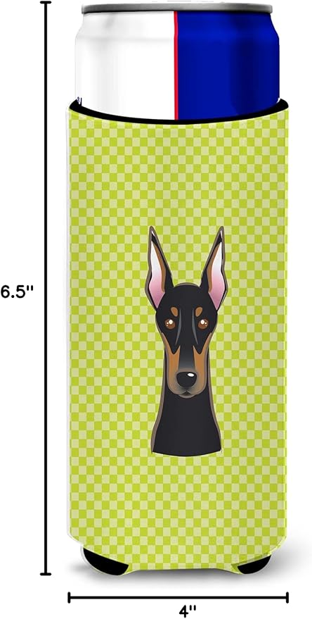 Checkerboard Lime Green Doberman Ultra Beverage Insulators for slim cans BB1307MUK