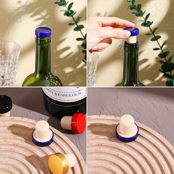 Yookeer T-shaped Stopper Cork Wine Bottle Stoppers Reusable Wine Sealing Plug for Beer Bottles DIY Craft(Red, Blue, Black, Gold,24 Pieces)