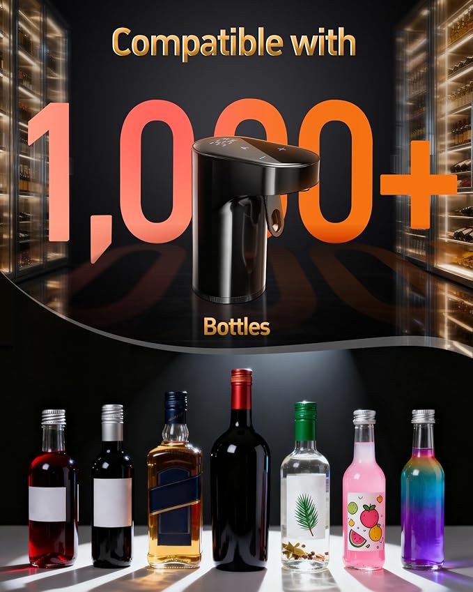 Fathers Day Gift|World Cup Viewing Party Supplies,5-in-1 Electric Wine Decanter & Smart Liquor Dispenser,Automatic Aerator&Pourer with 1-999ml Precision Dosing|Gift for Men,Dad,Whiskey Lovers(Black)