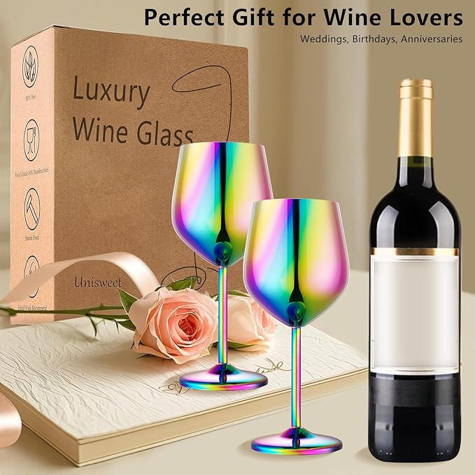 Stainless Steel Wine Glasses Set of 4 Unbreakable Colorful Wine Glass 18 oz Unique Metal Wine Goblets for Outdoor, Travel, Camping, Pool, Ideal Gift for Wine Lovers