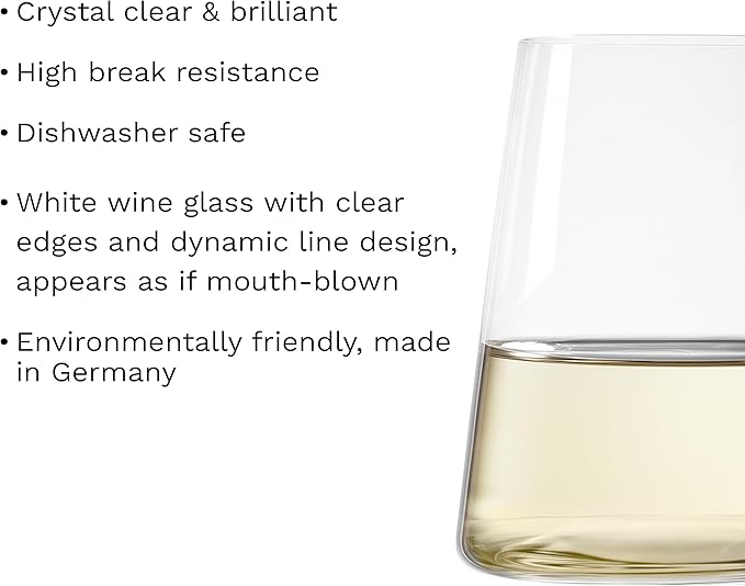 Stölzle Lausitz Stemless White Wine Glasses Power Set of 6, 13 1/2 oz – Modern Crystal Wine Glasses for Maximum Aroma – Dishwasher Safe & Break-Resistant, Made in Germany