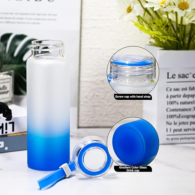 AGH 16oz Sublimation Glass Cups 6 Pack Color Frosted Sublimation Glass Tumblers with Colored Carrying Handle Lids,6 Color Gradient Glasses,Suitable for Cold or Cot Drinks,Easy to Carry