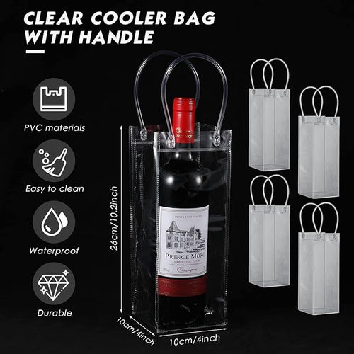 50 Pieces Ice Wine Bag Portable Wine Cooler Bag Drink Bags Clear Wine Pouch Cooler Collapsible PVC Wine Pouch Bags with Handle for Champagne Cold Beer Chilled Beverages Iced Drinks Party Outdoor