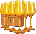 Amber Wine Glasses Set of 6, 12oz Stemmed Glasses, Thick & Colored, Dishwasher Safe Stemware for Red or White, Gift for Party, Holiday, Anniversary, Restaurant, Home Bar, Daily Use