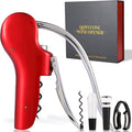Wine Bottle Corkscrew Opener, Vertical Lever Corkscrew 5-Piece Set, Manual Vertical Design, Includes Wine Foil Cutter, Extra Spiral, Wine Pourer and Wine Stopper, Elegant Gift Box, Red