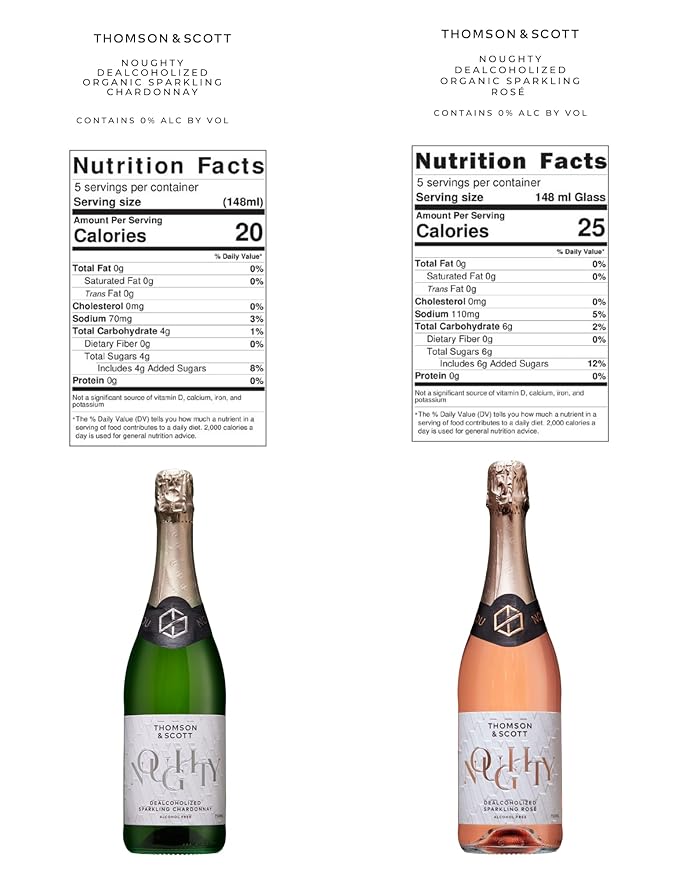 Thomson & Scott Noughty Sparkling Wine Bundle, 3 Rosé + 3 Chardonnay, Alcohol Free, Dealcoholized Non Alcoholic Wine, Light, Medium Sweetness, Low Acidity, Halal, 0% ABV, 750ml Bottle, 6 Pack