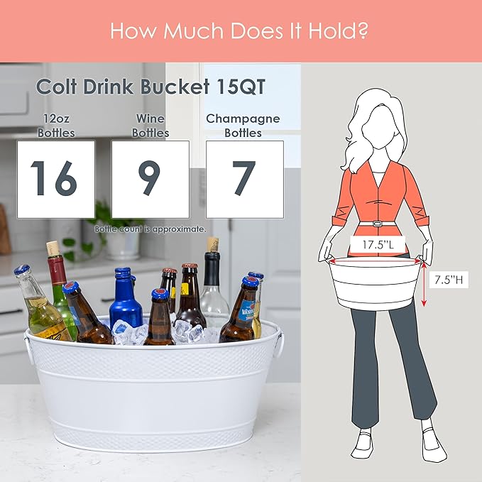 BREKX Galvanized Drinks Tubs with Insulated Bar Mats (Set of 2 tubs + 2 Bar Mats) - Wine and Beer Drip-Proof Party Tubs