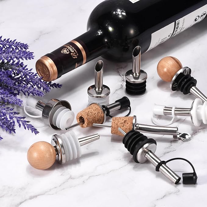 uxcell Stainless Steel Bottle Pourers, 2Pcs Olive Oil Spout Cork Design Wine Bottle Stoppers, Wine Pourers Liquor Pour Spouts for Pours Liquid, Wine, Vinegar, Most Liquor Bottles
