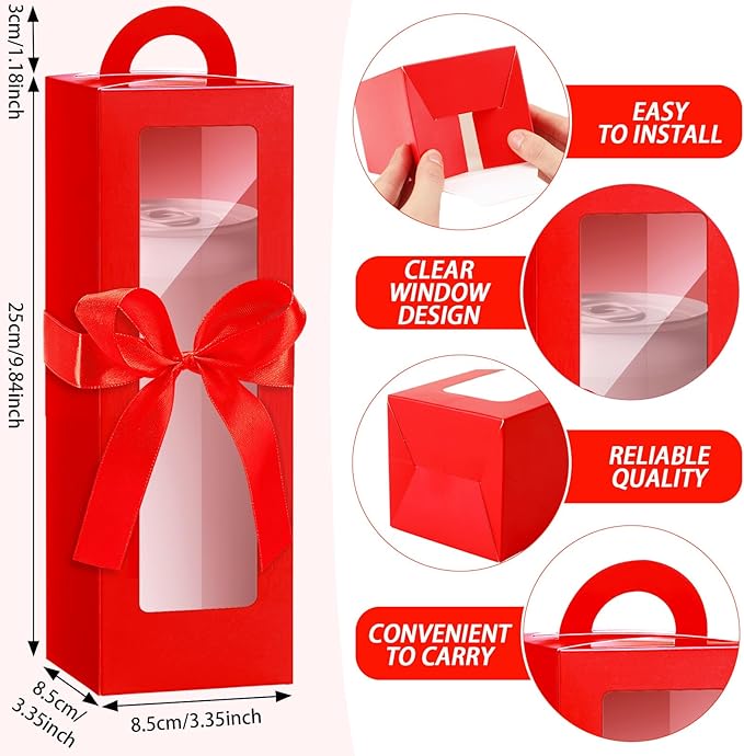 Ctosree 24 Pcs Tumbler Gift Box with Handle for 12oz 16oz 20oz 30oz Clear Wine Glass Gift Box Sublimation Tumblers Heat Press Blanks Bottle for Christmas Wrapping Packaging (Red)