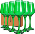 Green Wine Glasses Set of 6, 14oz Stemmed Glasses, Thick & Colored, Dishwasher Safe Stemware for Red or White, Gift for Party, Holiday, Anniversary, Restaurant, Home Bar, Daily Use