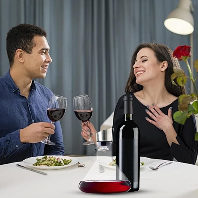Wine Carafe Red Wine Decanter, Red Wine Decanter Set with Aerator? Wine Hand-held Aerator with Stainless Steel Pourer Lid, Wine Filter, Wine Accessories