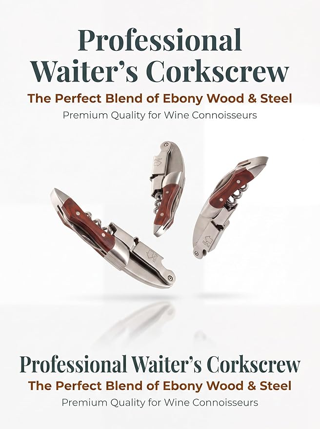 Professional Waiter Corkscrew Wine Key for Bartenders Set of 3,With Long Rosewood Handle Stainless Steel Handle Wine Opener for Bar Restaurant Waiters, Sommelier, Bartend (Rose Wood 3 Packs)