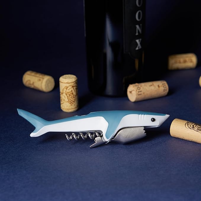 True Shark Waiters Corkscrew Wine Opener with Sharp Foil Cutter, Durable Stainless Steel and & Soft Touch Plastic Perfect for Home Bar, Kitchen, Outdoor Party, Gifts for Wine Lovers, Set of 1