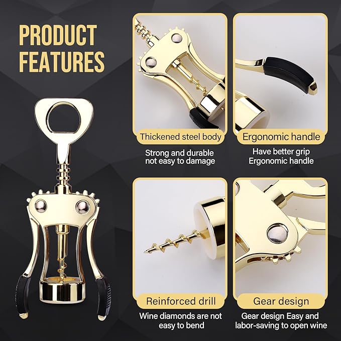 Wine Opener, Zinc Alloy Premium Wing Corkscrew Wine Bottle Opener with Multifunctional Bottles Opener, Upgrade