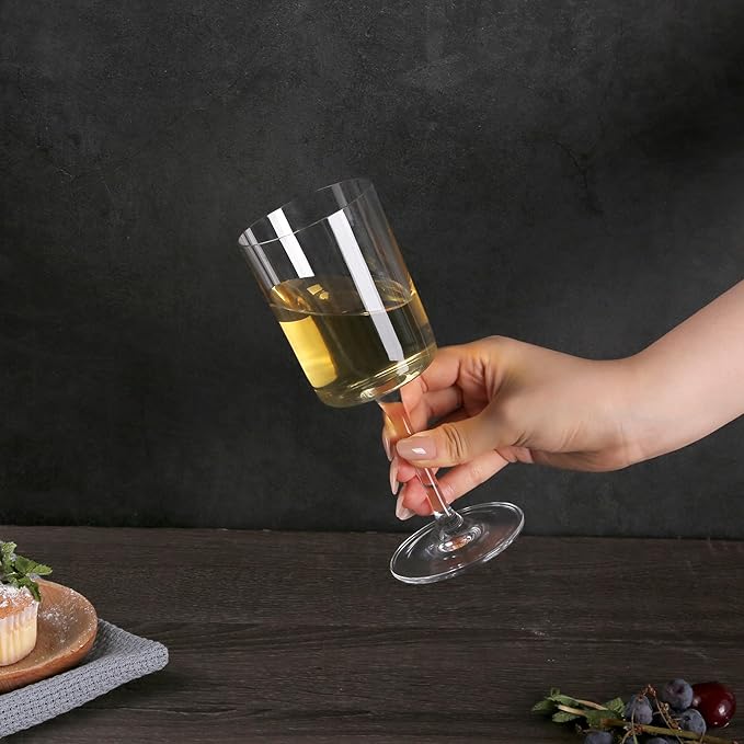 White Wine Glasses, Set of 2 Crystal Wine Glasses, 12 OZ Cylinder Housewarming/Wedding Gifts