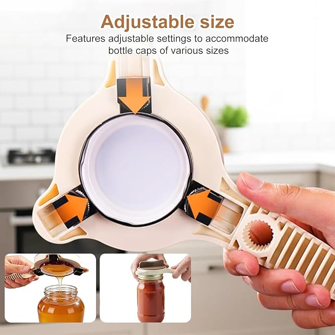 2 Pcs 2026 New 4-in-1 Jar Opener-Adjustable Stainless Steel Lid Remover for Seniors & Arthritis,Non-Slip Grip Fits 1″-3.5″Jars,Bottles & Cans (Brown)