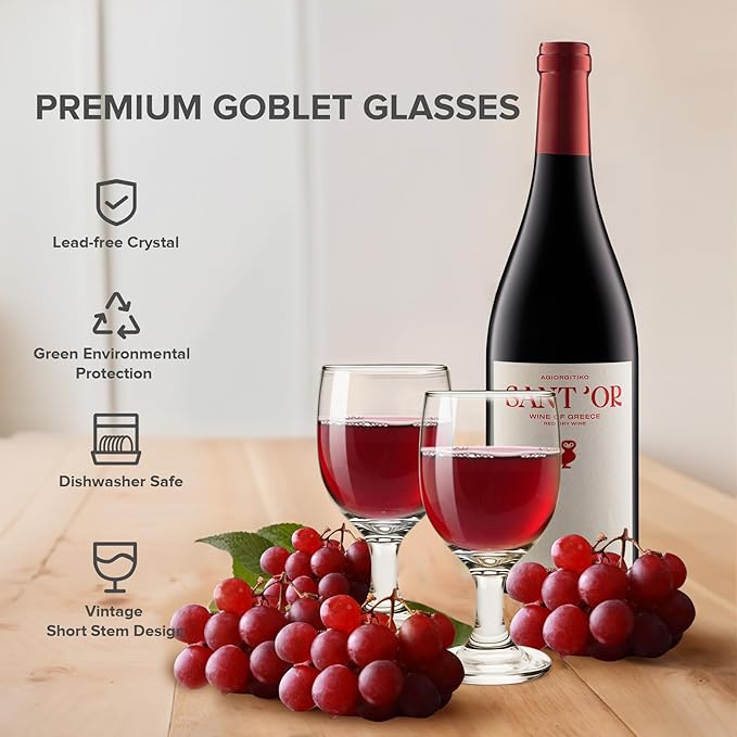 Clear Wine Glasses 4Pcs Set, 10.5 Oz Modern Red & White Goblets, Water Glasses, Drinking Cups, Gift for Party, Wedding, Home Bar