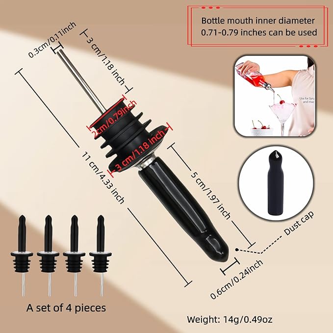 4PCS Premium Wine and Oil Pourer Set, 304 Stainless Steel Pour Spouts for Liquor & Oil - Reusable, Dishwasher Safe, Precision Flow Control, Leak-Proof Seal, Fit Most Wine & Whiskey Bottles (M(Hat 2))
