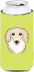 Caroline's Treasures BB1274TBC Checkerboard Lime Green Longhair Creme Dachshund Tall Boy Hugger Can Cooler Sleeve Hugger Machine Washable Drink Sleeve Hugger Collapsible Insulator Beverage Insulated H