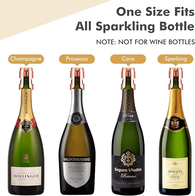 HYZ Champagne Stoppers - Stainless Steel Sparkling Wine Bottle Stopper with Pure Silicone Air Tight Seal - Professional Wine Saver for Champagne，Prosecco and Cava (2Pack Rose Gold)