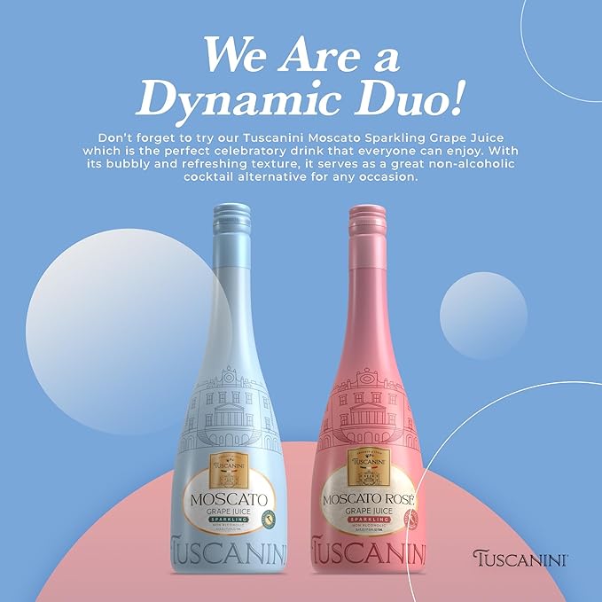 Tuscanini Italian Sparkling Grape Juice Gift Set, 25.3oz | Moscato & Rose Sparkling Grape Juice | Non Alcoholic Sparkling Juice | Imported from Italy | Kosher