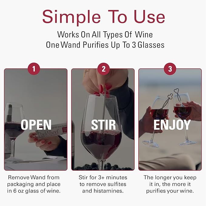 PureWine The Wand Wine Purifier - Red & White Wine Filters for Histamines & Sulfites, Sulfite Remover Sticks, Helps Allergies & Headaches, Gift Accessories for Women & Men - 30 Wands, Silver
