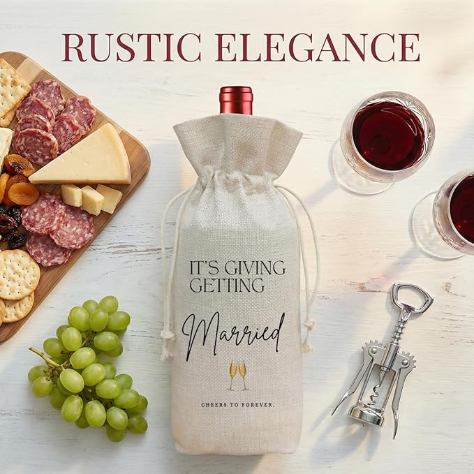 Buildinest Getting Married Wine Bag Gift,Reusable Cotton Linen Pouch for Wedding Bridal Shower Married Couple Gift, Gifts For Newlyweds-A01