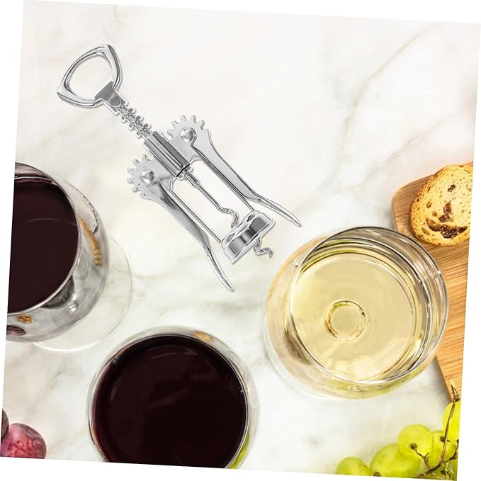 INOOMP Manual Wing Wine Corkscrew with Wide Handle Quick Spiral Opener for Opening Silver Multifunctional Corkscrew for Home and Party Use Wine Lovers