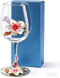 Simcat Handmade Painted Enamel Flower Glass Wine Glasses Transparent Refined Goblet, Stem For Cabernet, Gifts (pink single gift box1)