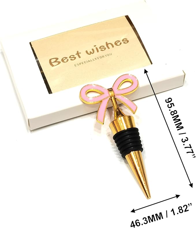 Bow Wine Stoppers for Wine Bottles 3 Packs - Golden Bowtie Stopper Bottle Set - Black, White, Pink Festive Bow for Wine Topper, Holiday, Festival, Banquet, Wedding Table Decoration