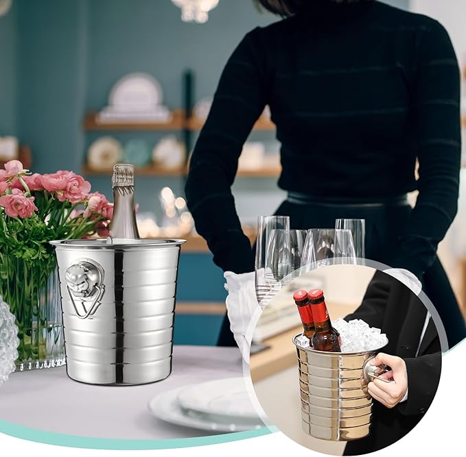 Pinkunn 3 Pack Stainless Steel Champagne Bucket 3 Qt Metal Ice Bucket Double Wall Wine Buckets with Handles Party Beverage Chiller for Champagne Beer Cocktail Wine Drinks Home Bar Accessories (Silver)