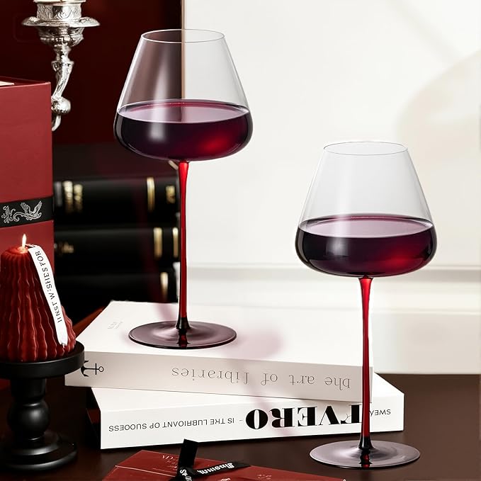 KAMMAK Wine Glasses Set of 2, 23.67 oz Hand Blown Crystal Bordeaux Wine Glasses, Thin Rim & Long Stem, Perfect for Red & White, Daily Use, Wedding or Birthday Gift with Gift Box, Background 250